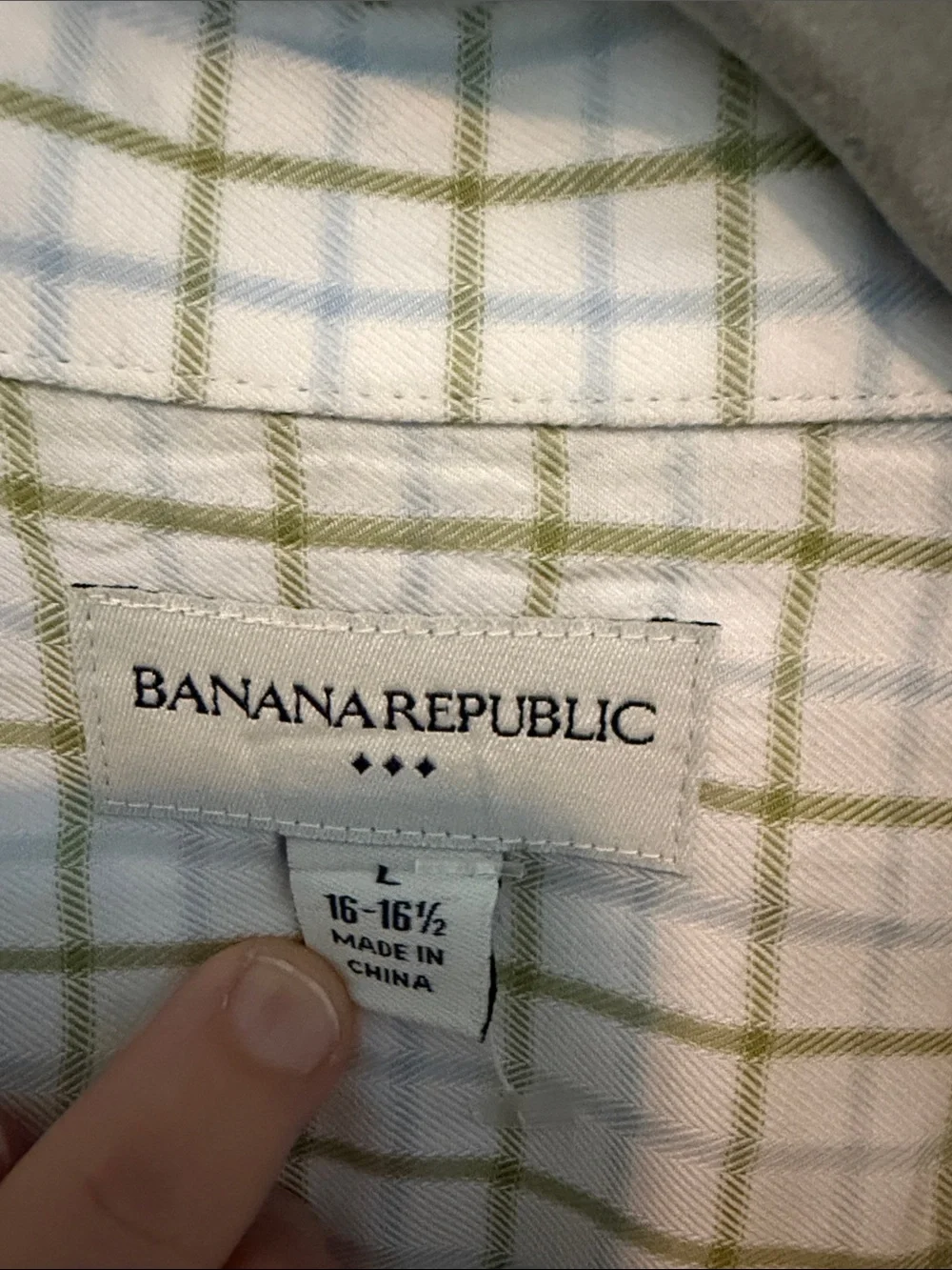 Banana Republic Men's Green and White Plaid Dress Shirt